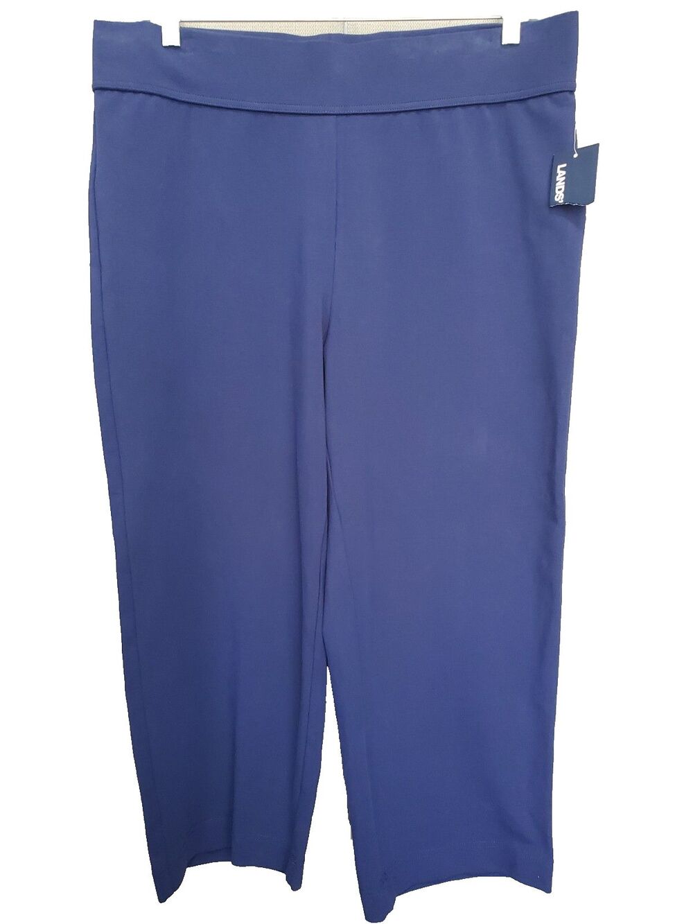 Lands' End Women's Blue Cotton Blend Wide-Leg Pull-On Cropped Knit Pants XL NWT